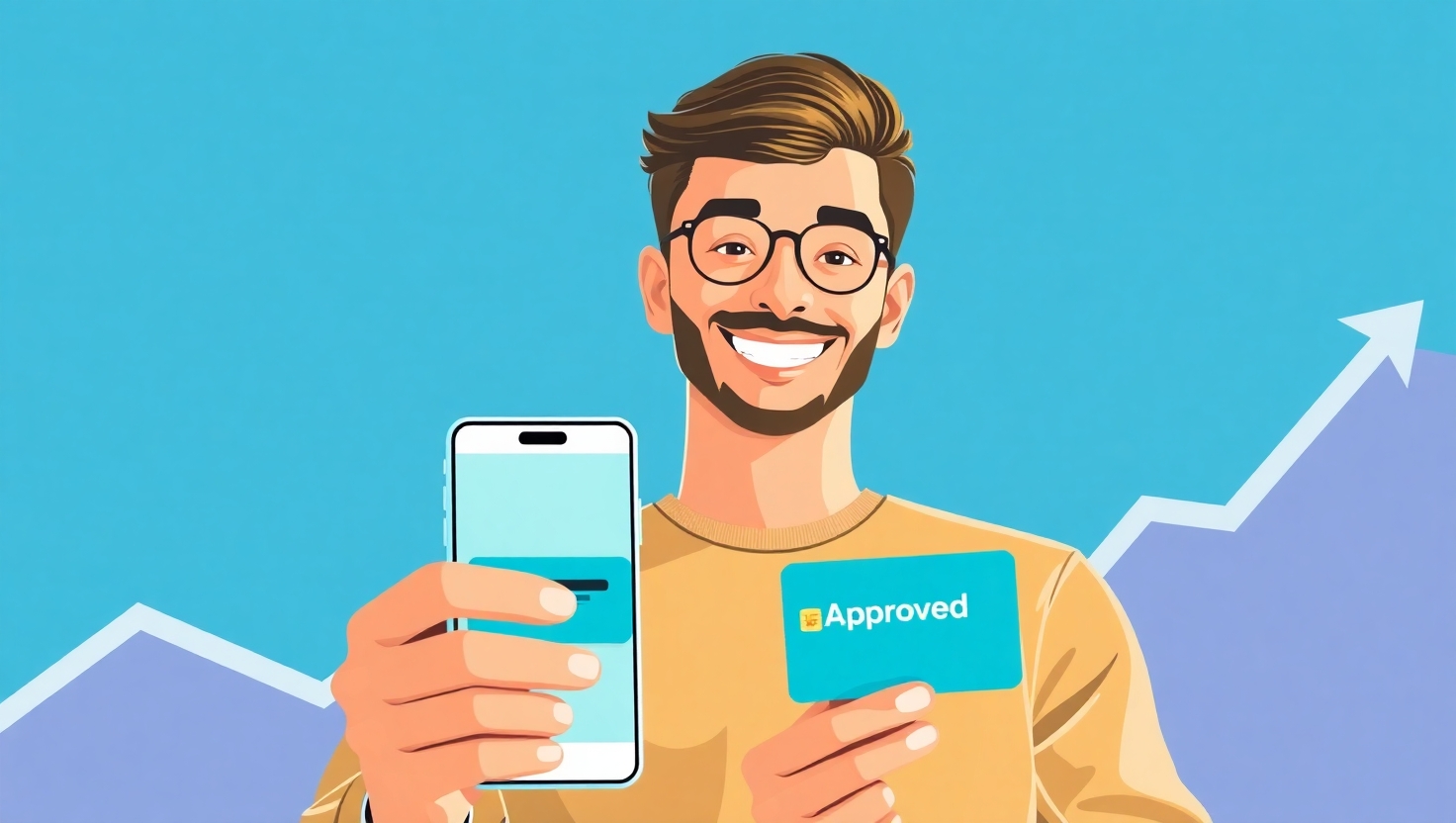 Человек держит карту и смартфон с одобрением займа онлайн без проверок.